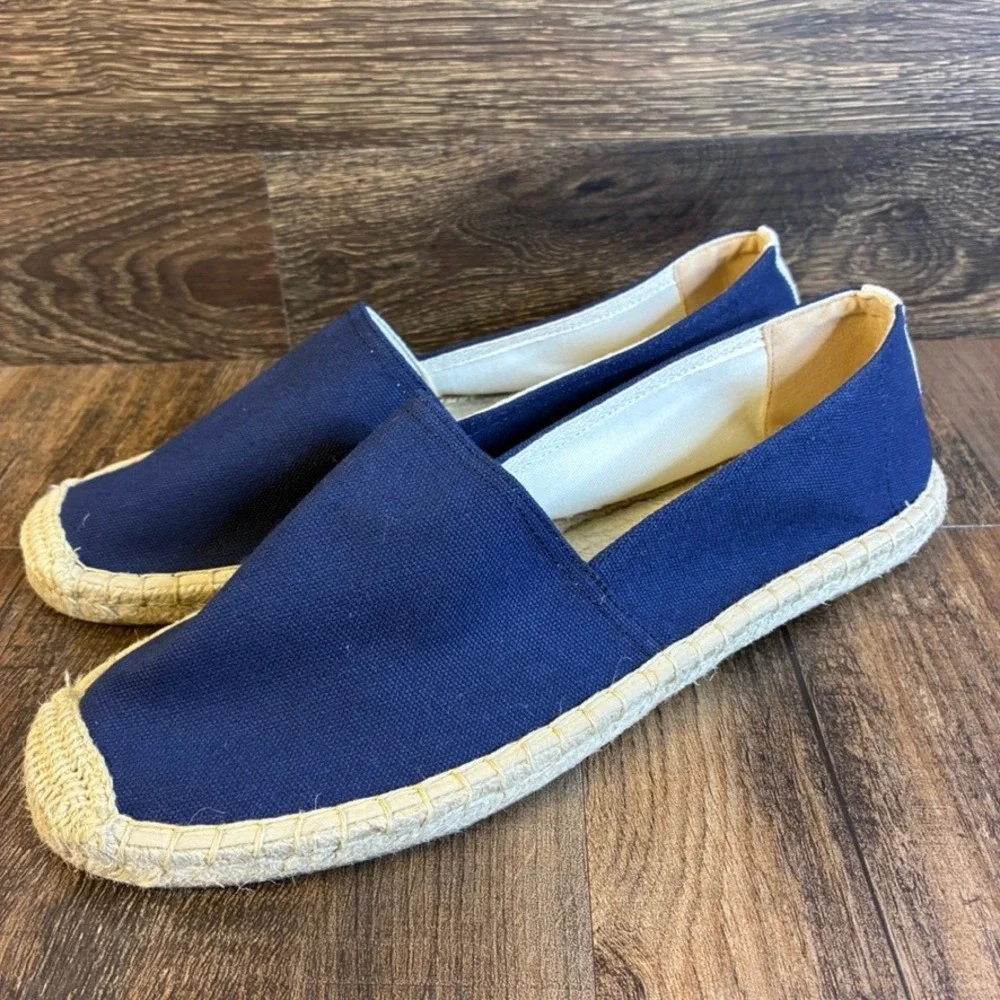 NWOT Lands End Women's Navy Blue Canvas Espadrille Flats Slip On Shoes Sz 11 M